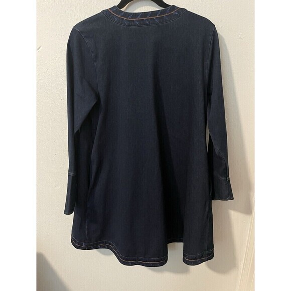 Soft Surroundings Stretch Denim Embroidery Tunic Jacket Sz PM Boho Button Front - Picture 6 of 11